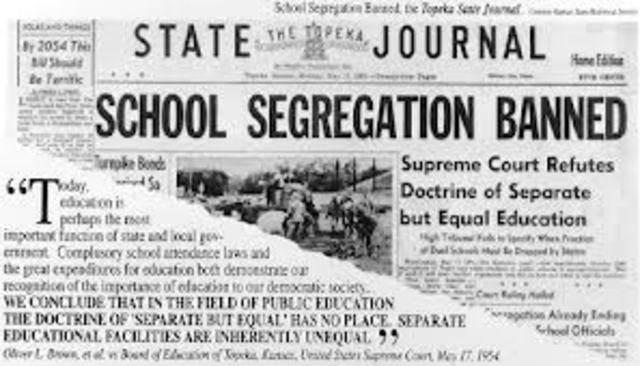 Brown v. Board of Education of Topeka ends segregation in public schools