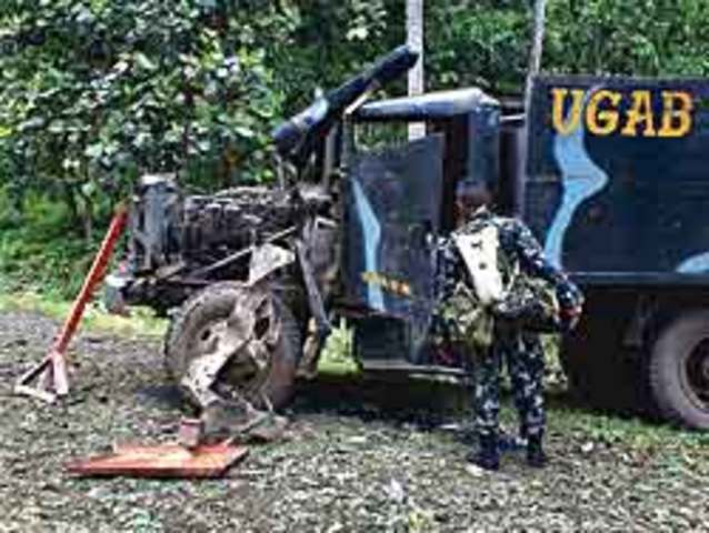 Caritas International truck hit by mine