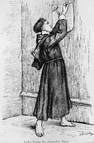 Luther nails 95 Theses on church door