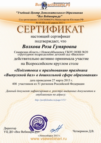 Сертификат Волкова Р. Г.