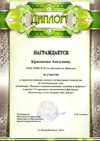 Диплом Красаковой Ангелины