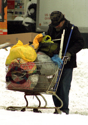 Homeless man in blizzard