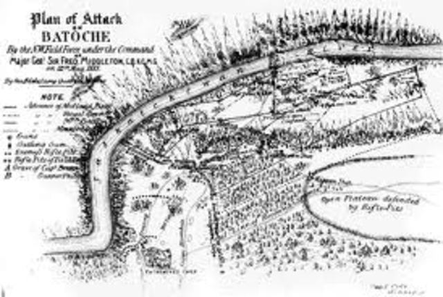 The Battle of Batoche is a decisive defeat for Métis. The Northwest Rebellion is over. Riel turns himself in to Middleton..