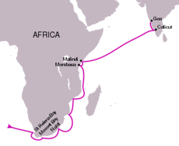Vasco de Gama finds Water Route around the Tip of Africa
