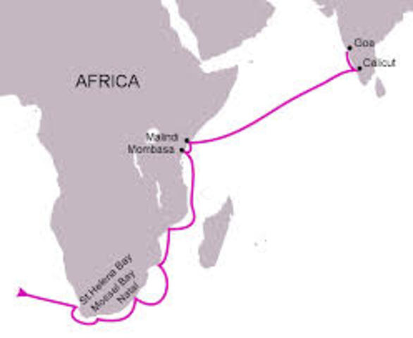 Vasco de Gama finds water route around the tip of Africa