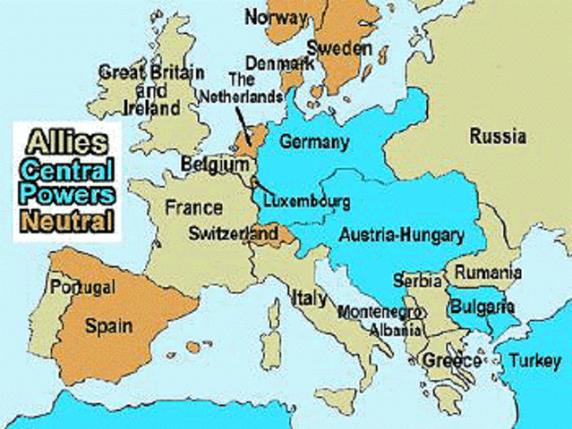The battle lines are drawn - Central Powers and Allie