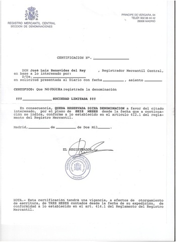 Certificación negativa del nombre