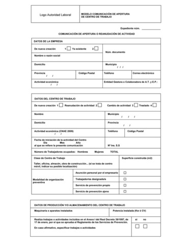 COMUNICACION Y APERTURA DEL CENTRO DE TRABAJO