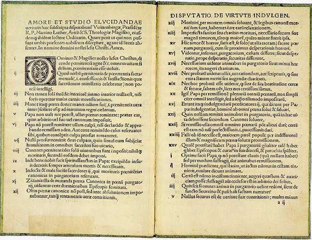 Nails his "95 Theses" on the door of the Castle Church