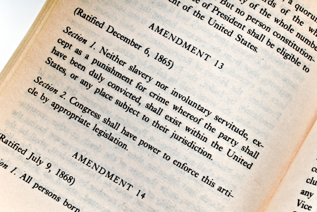 13th Amendment to the Constitution Abolishes Slavery