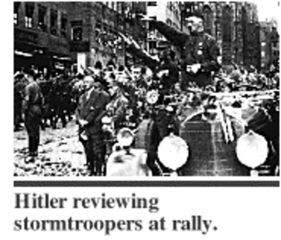Nazi Party takes power.  Hitler is chancellor; civil liberties are taken away
