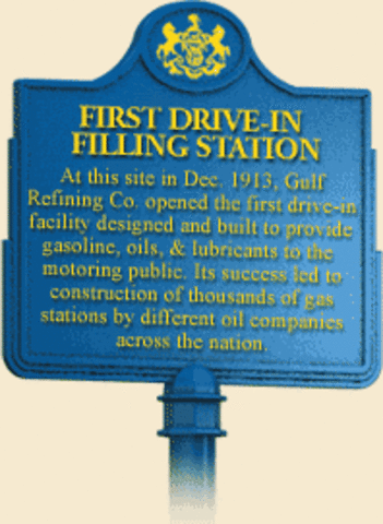 1st drive-in service station, Baum Blvd