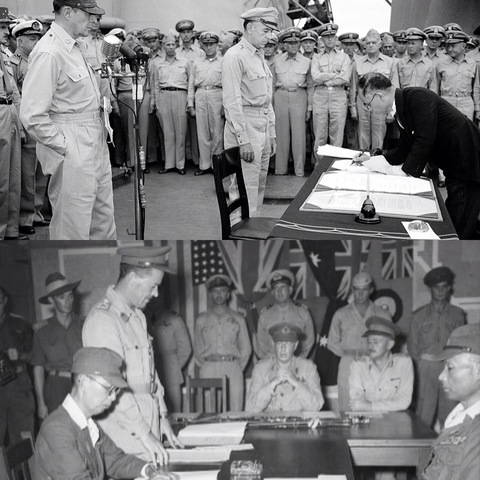 World War II ends with the surrender of Germany and Japan