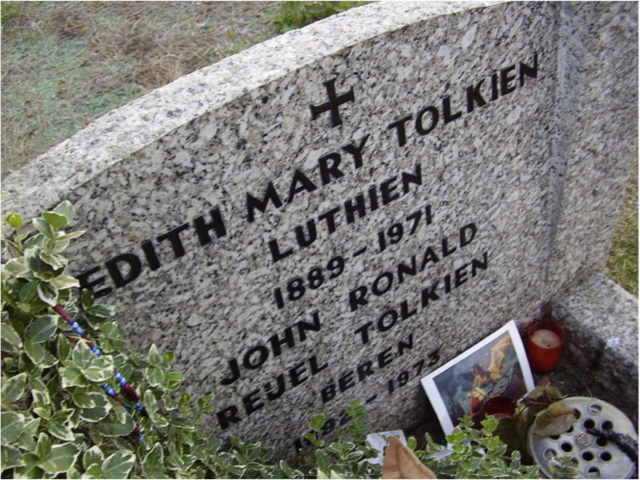 J.R.R. Tolkien died, he is buried next to his wife, Edith.
