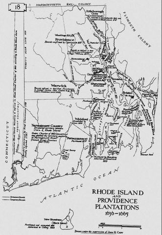Providence and Portsmouth join together and form 5th Colony, Rhode Island