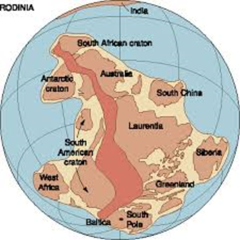 1200-900 MYA: Greenville orogeny forms 1st super-continent: Rodinia
