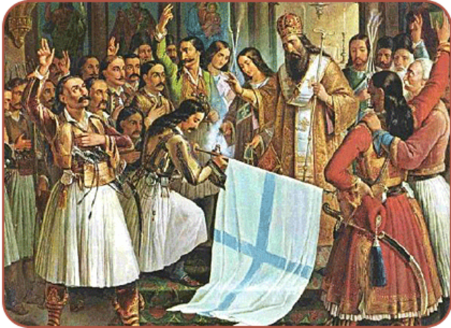 Ο Παλαιών Πατρών Γερμανός ορκίζει τους επαναστάτες της Πάτρας