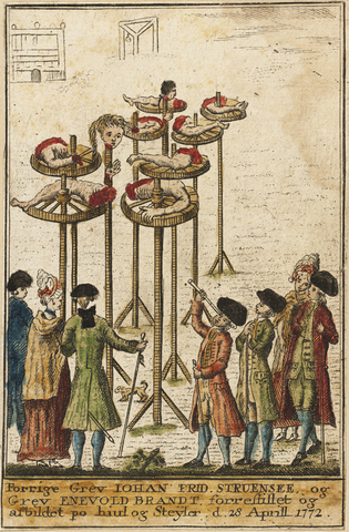 Struensee  og Brandt bliver henrettet