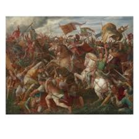 Rudolph defeats ottaker at the battle of Marchfeld