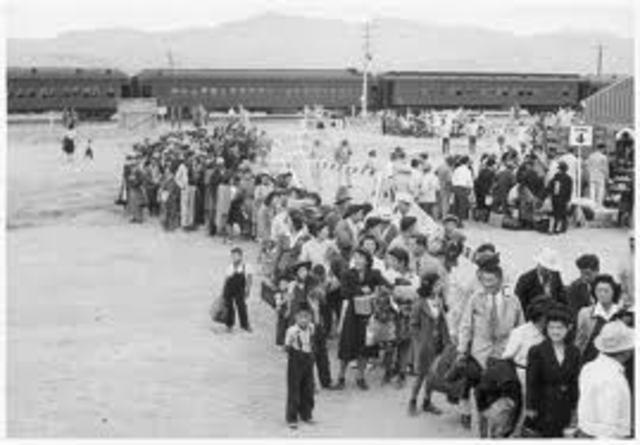 First inmates arrive at Heart Mountain, Wyoming.