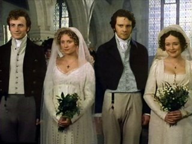 Mr.Darcy, Elizabeth, Mr.Bingley, and Jane get married