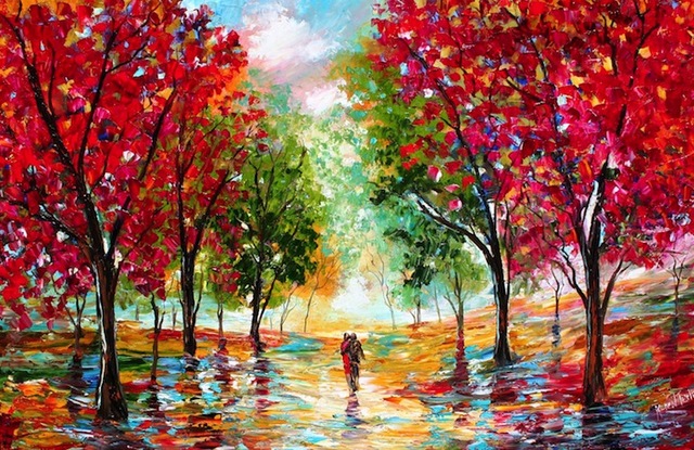 Romantic Textured Paintings of Couples Walking Together by Leonid Afremov