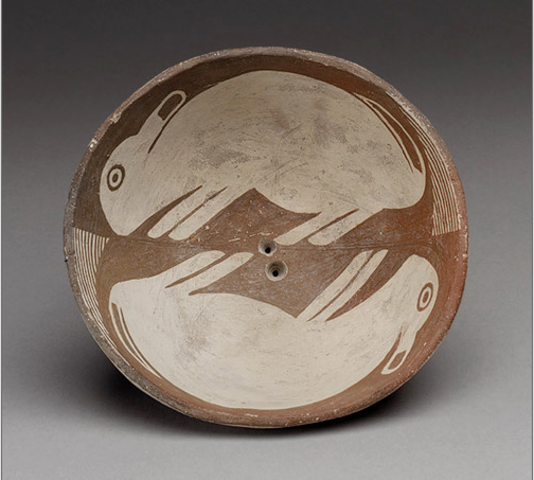 Ceramic bowl, Mimbres people, New Mexico. 9th century AD
