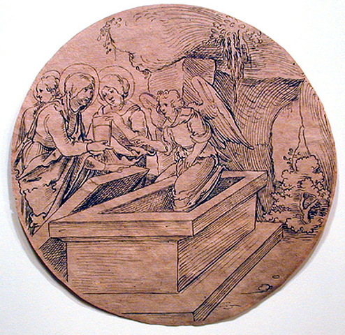 Hans Sebald Beham (German, 1500-1550), and/or Studio. The three Marys discover that Christ has risen from his tomb