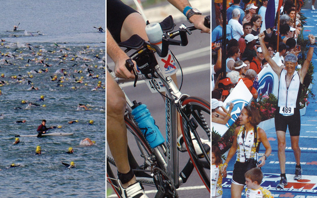 Mathew and Finn get ready for the triathlon.