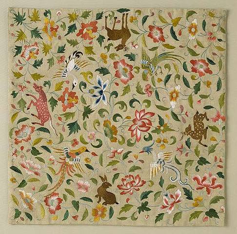 Embroidered Square with Animals, East Central Asia