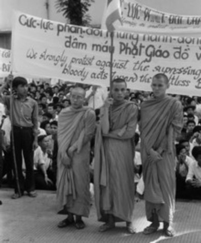 1963 South Vietnamese Buddhists initiate fall of dictator Diem-