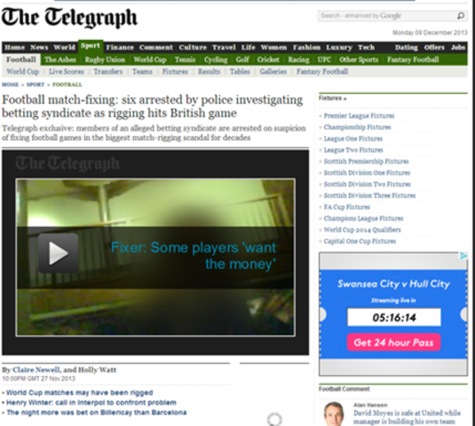 Telegraph reveal six footballers have been arrested for match fixing