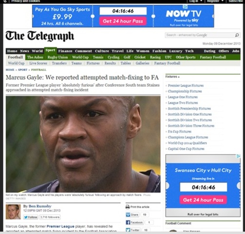 Staines Town manager reveals his players were approached by match fixers