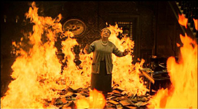 Burn a woman in her house with her books