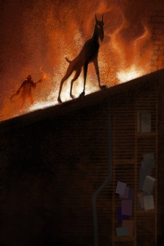 The mechanical hound is sent to Montag's doorstep as Beatty's warning