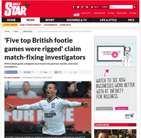 Match fixing investigators claim five top British football games were rigged