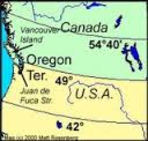 Oregan Treaty following "54 40' or Flight!' campaign
