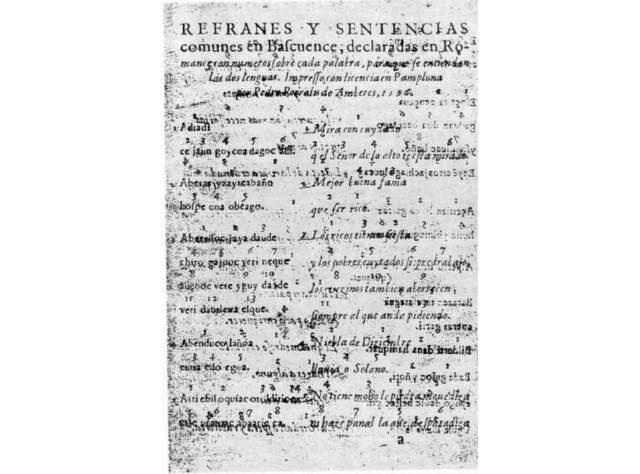 Refranes y sentencias liburua argitaratu Iruñean.