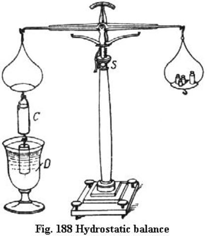 He constructs a hydrostatic balance