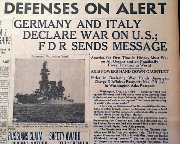 Germany and Italy declare war on the US