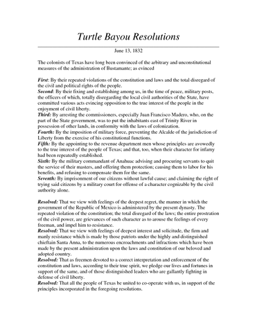 Turtle Bayou Resolutions