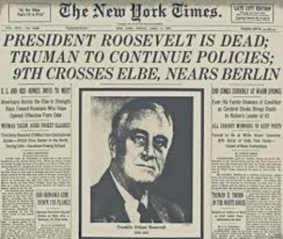 FDR dies, Harry S. Truman becomes President