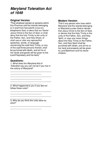 Maryland passes the toleration act