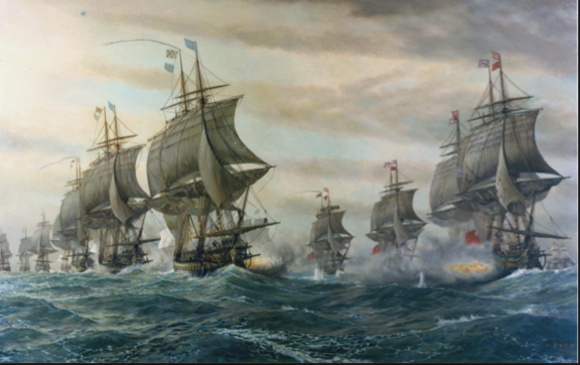 French and British battle in Chesapeake Bay