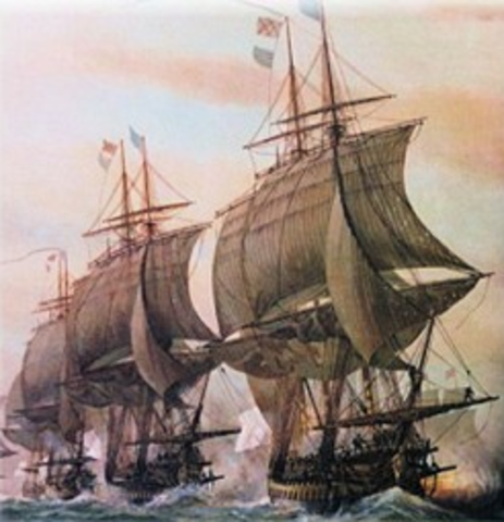 French and British battle in Chesapeake Bay