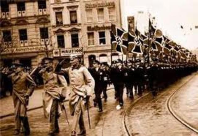 Hitler sends troops to Rhinland, Germany in violation of the Versallies Treaty