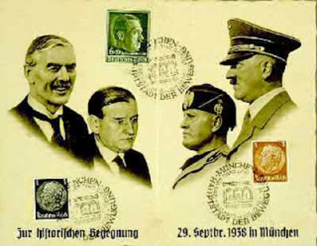 Munich Pact signed giving the Sudetenland of Czechoslovakia to Germany