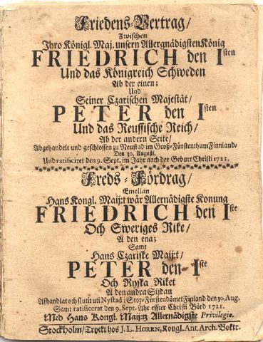 Treaty of Nystad signed