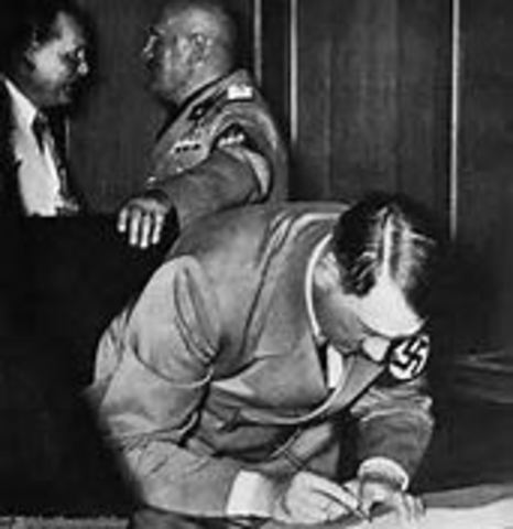 Munich Pact signed giving the Sudetenland of Czechoslovakia to Germany