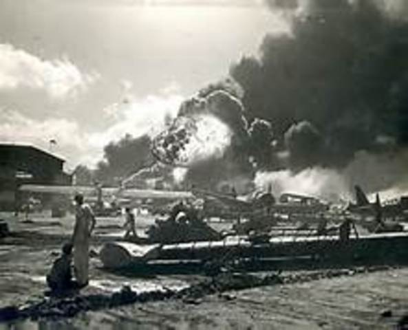 Dec. 7 Pearl Harbor in Hawaii attacked by Japanese Naval and Air forces, US declares war on Japan, Germany and Italy declare war on the US